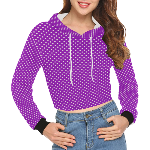 Lavander polka dots All Over Print Crop Hoodie for Women (Model H22)