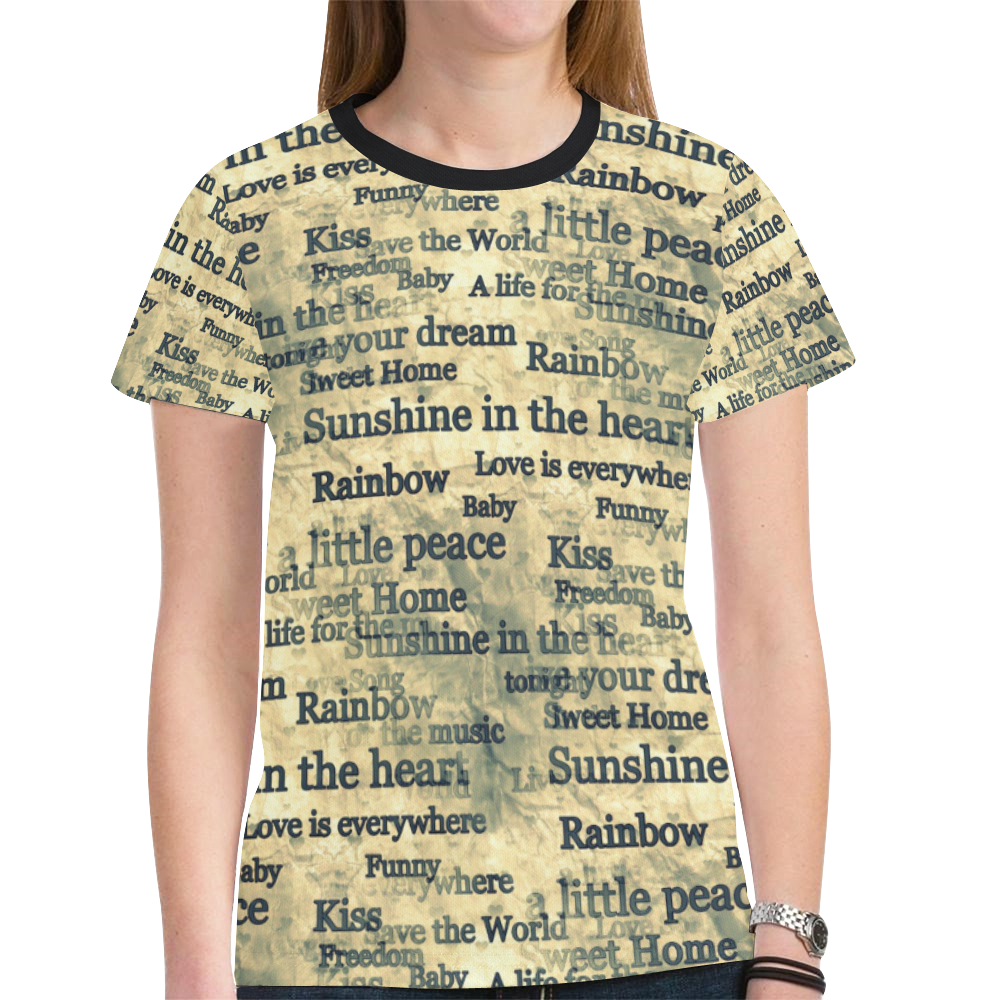 Words Popart by Nico Bielow New All Over Print T-shirt for Women (Model T45)