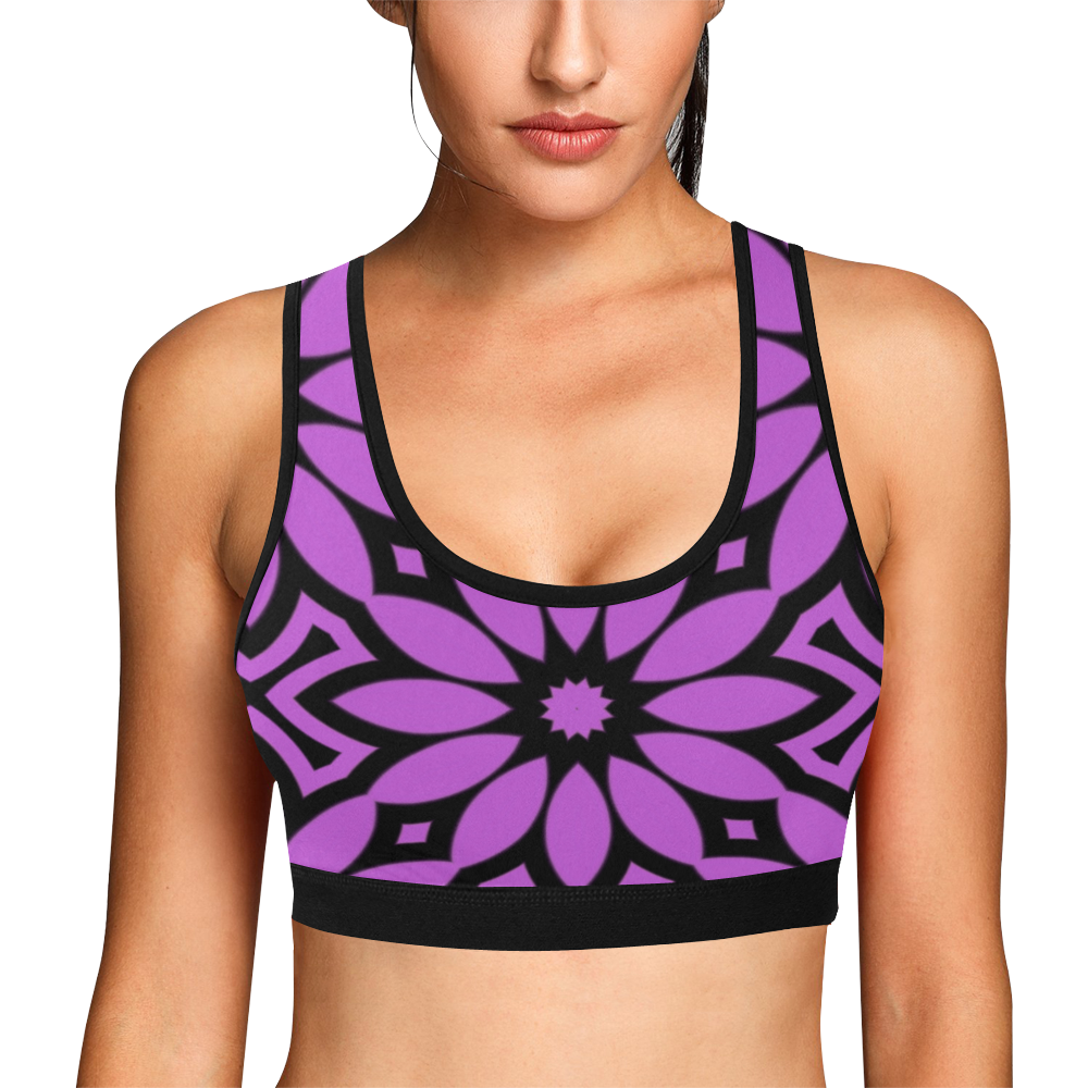 Purple/Black Flowery Pattern Women's All Over Print Sports Bra (Model T52)