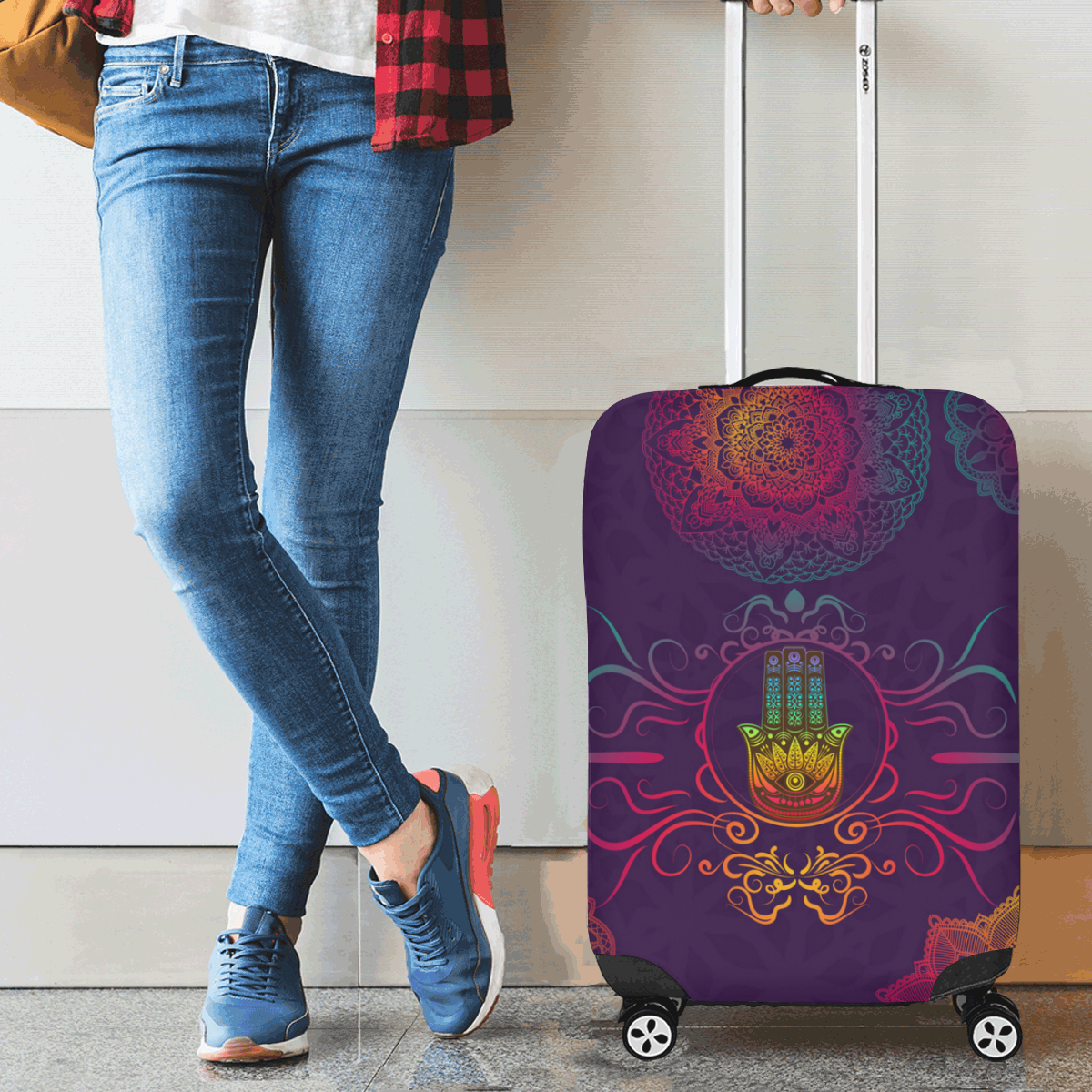 Hamsa Colorful Mandala Luggage Cover/Small 18"-21"