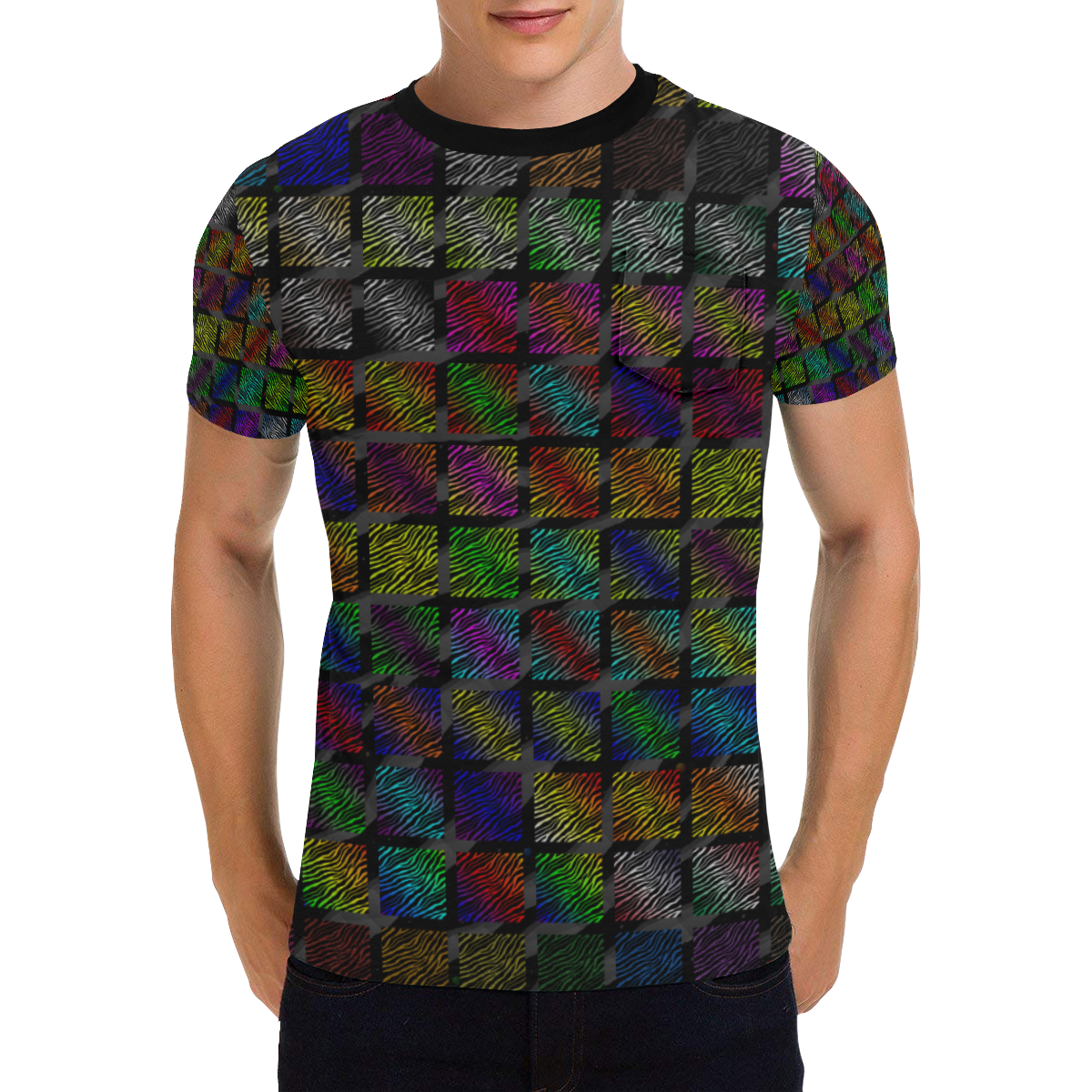 Ripped SpaceTime Stripes Collection Men's All Over Print T-Shirt with Chest Pocket (Model T56)