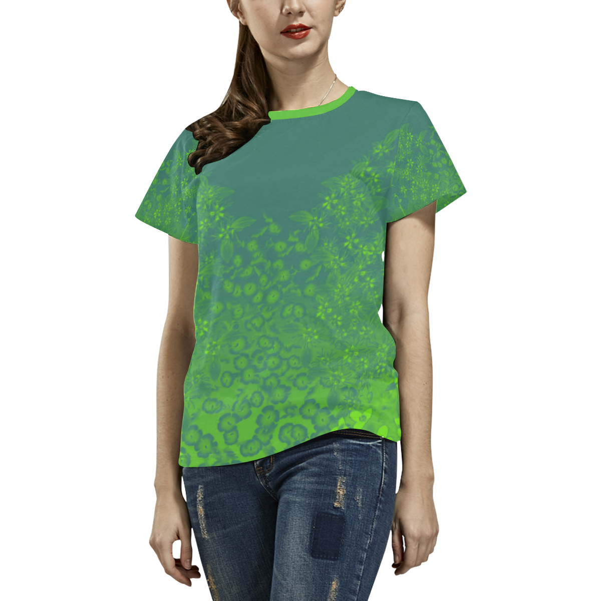 Viridian Wildflower Print by Aleta All Over Print T-shirt for Women/Large Size (USA Size) (Model T40)