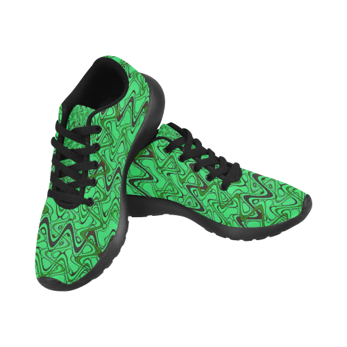 Green and Black Waves pattern design Women’s Running Shoes (Model 020)