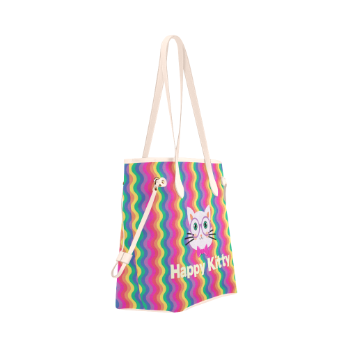 Rainbow ziczak Happy Kitty Clover Canvas Tote Bag (Model 1661)