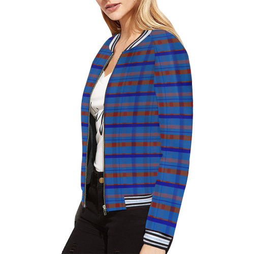 Royal Blue plaid style All Over Print Bomber Jacket for Women (Model H21)