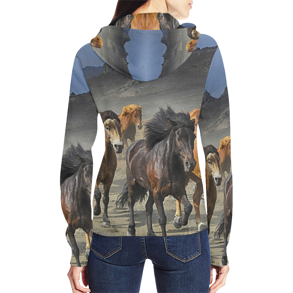 herd of horses Hoodie All Over Print Full Zip Hoodie for Women (Model H14)