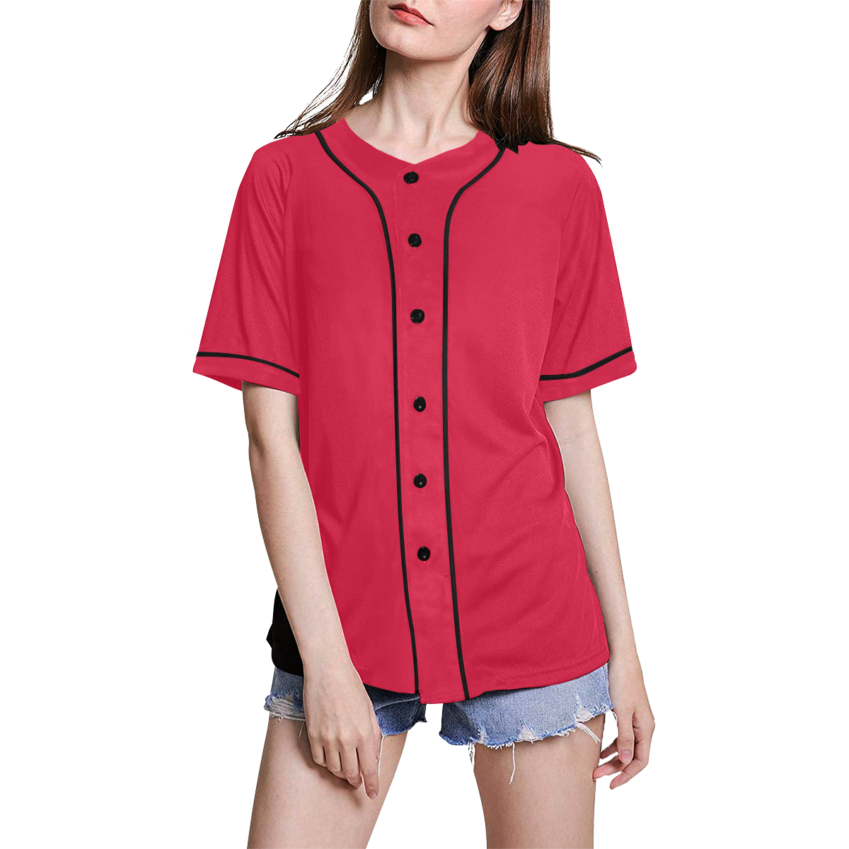 color crimson All Over Print Baseball Jersey for Women (Model T50)