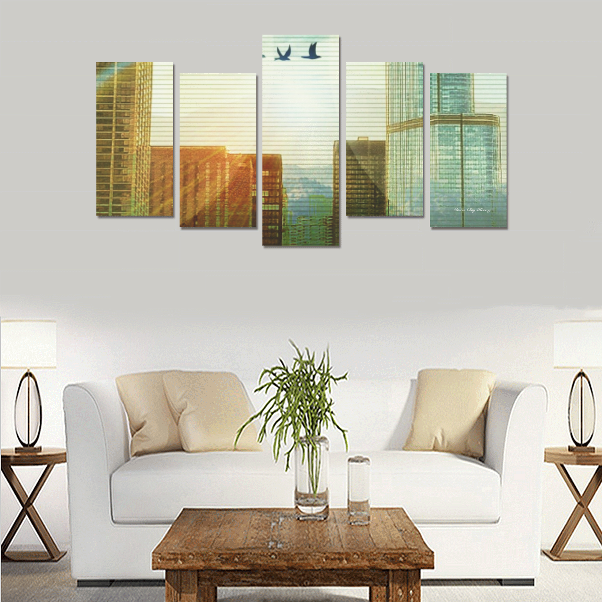 City Behind The Mountains by Doris Clay-Kersey Canvas Print Sets E (No Frame)