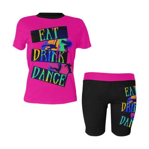 Break Dancing Colorful / Pink / Black Women's Short Yoga Set