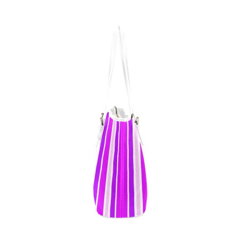 Summer Purples Stripes Leather Tote Bag/Small (Model 1651)
