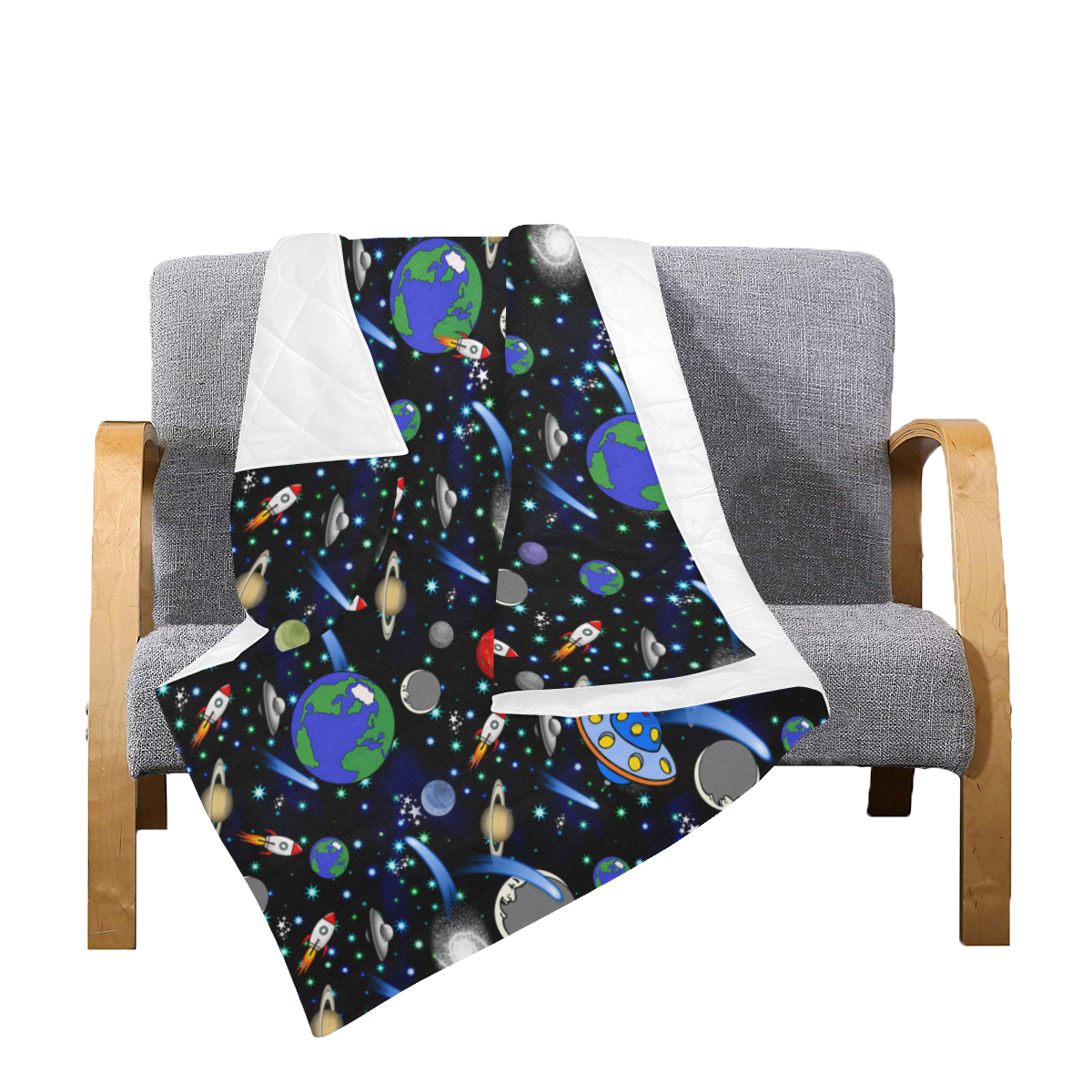Galaxy Universe - Planets, Stars, Comets, Rockets Quilt 50"x60"