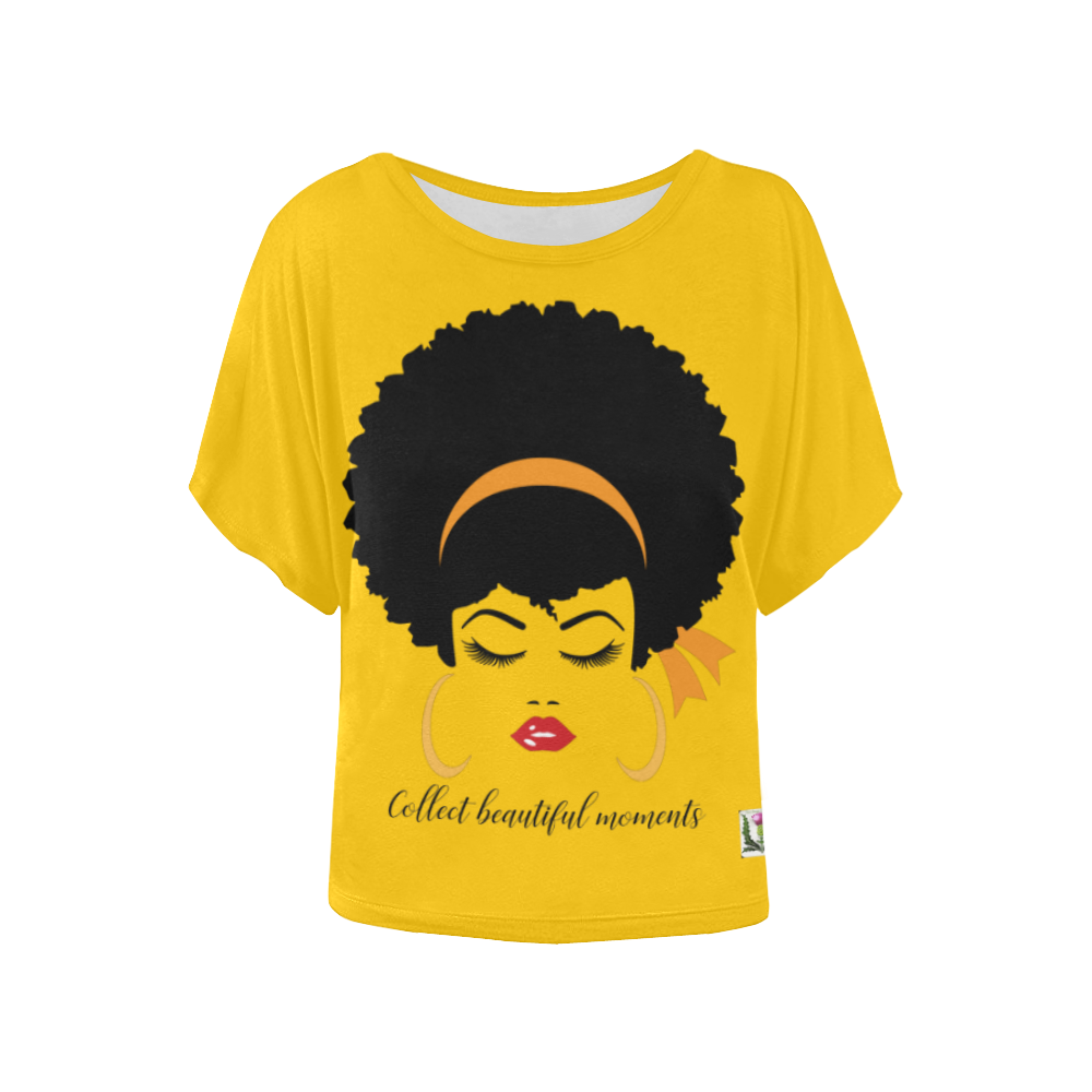 FD's Black is Beautiful Collection- Collect Beautiful Moments Yellow Blouse 53086 Women's Batwing-Sleeved Blouse T shirt (Model T44)