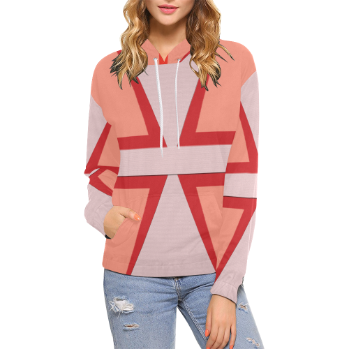 Shades of Red Patchwork All Over Print Hoodie for Women (USA Size) (Model H13)