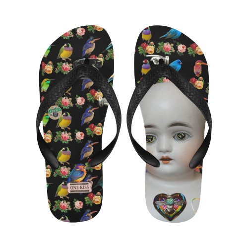 All the Birds and Roses and a Creepy Doll Flip Flops for Men/Women (Model 040)