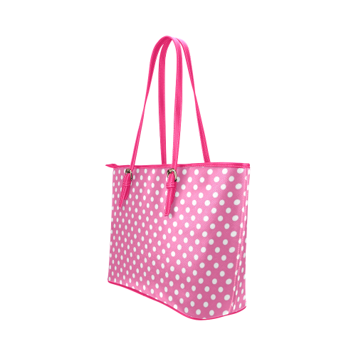 White Polka Dots on Hot Pink Leather Tote Bag/Small (Model 1651)