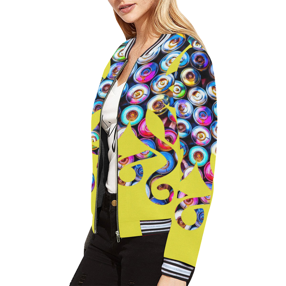 Environmentalist - Save the ocean, yellow All Over Print Bomber Jacket for Women (Model H21)