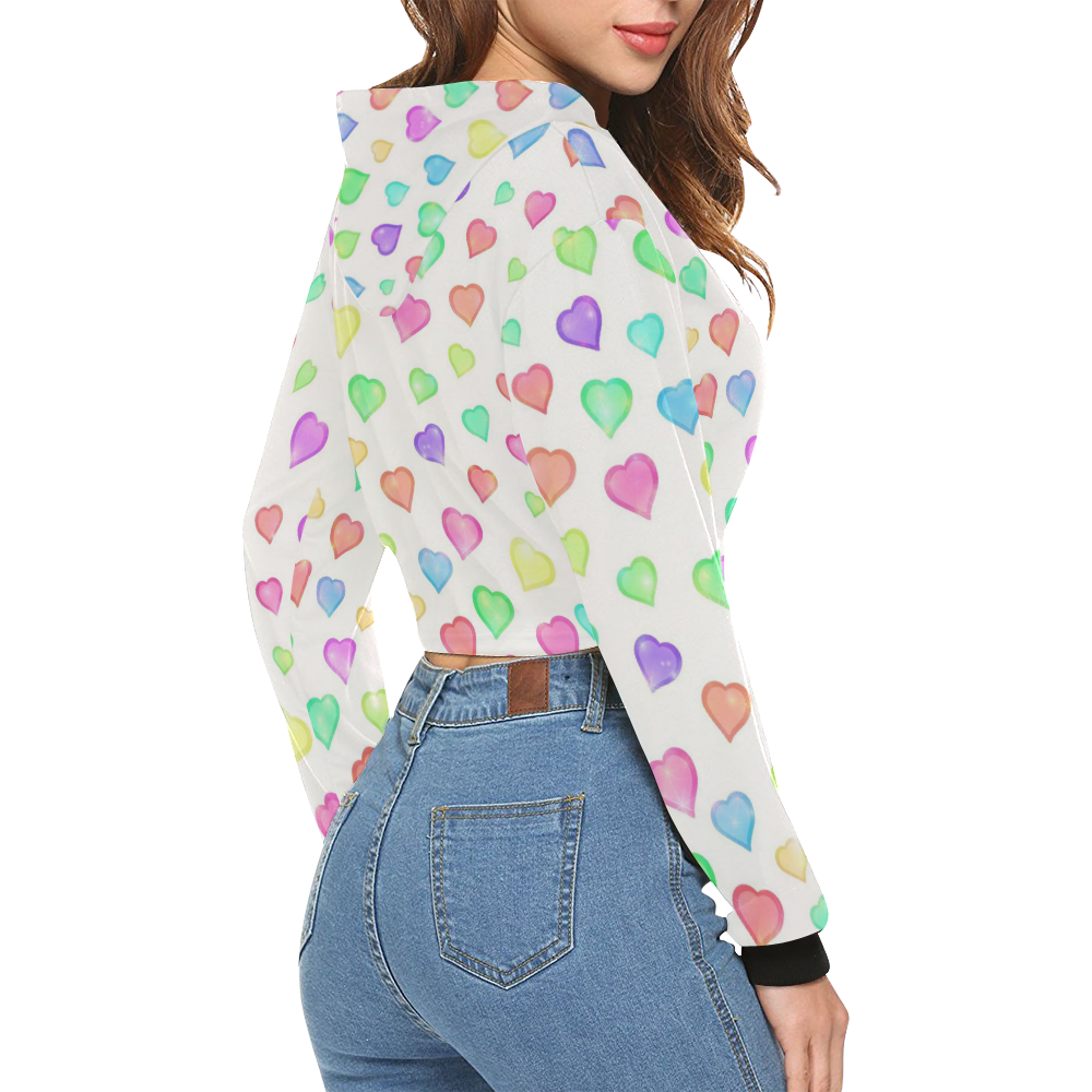 Pastel Hearts All Over Print Crop Hoodie for Women (Model H22)