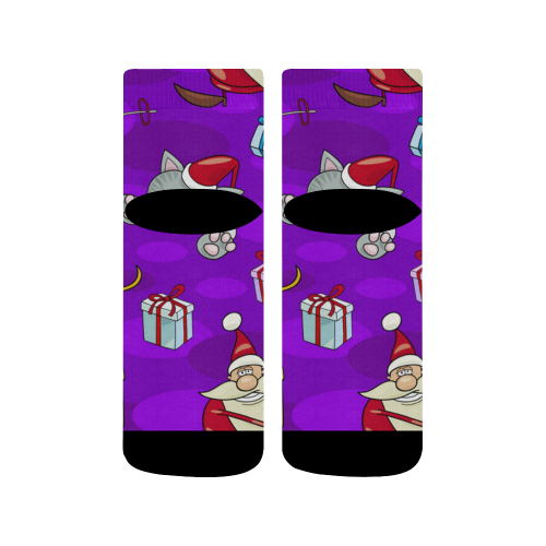 Skiing Santa And Kitty Pattern Quarter Socks