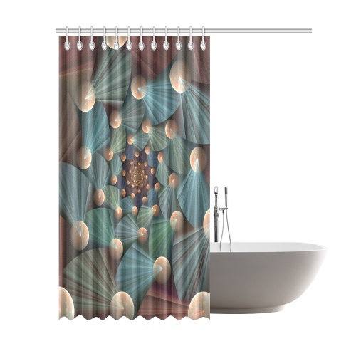 Modern Abstract Fractal Art With Depth Brown Slate Turquoise Shower Curtain 69"x84"