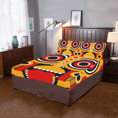 Red Yellow Tiki Tribal 3-Piece Bedding Set