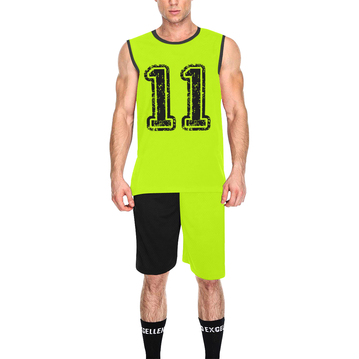 Lime Green and Black color Team Basketball Uniforms All Over Print Basketball Uniform