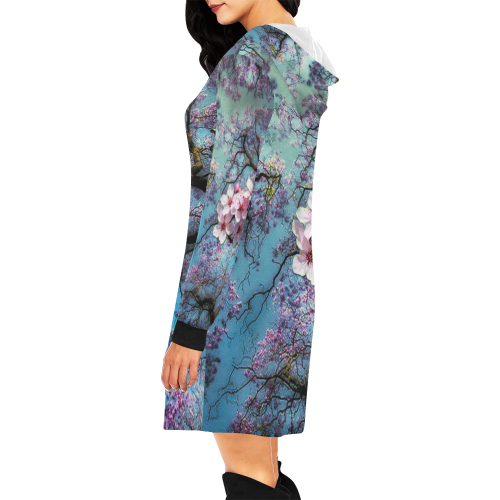 Cherry blossomL All Over Print Hoodie Mini Dress (Model H27)