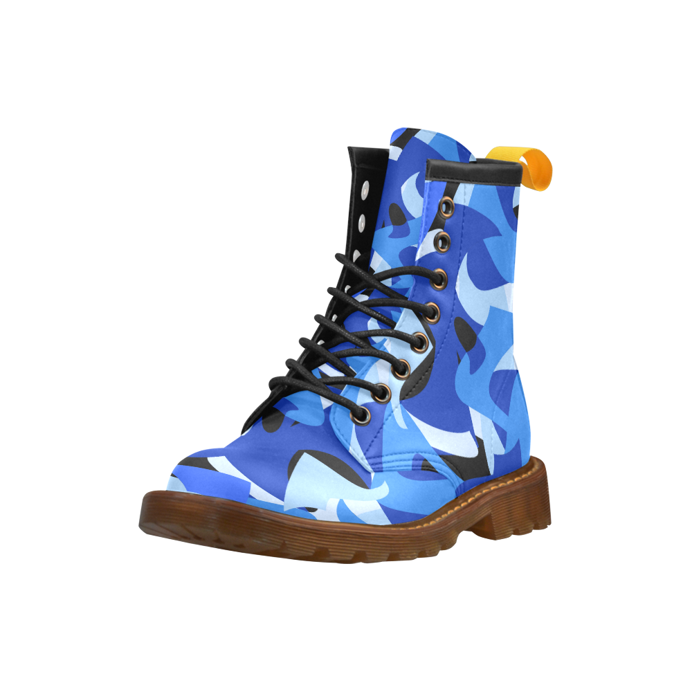 Camouflage Abstract Blue and Black High Grade PU Leather Martin Boots For Men Model 402H