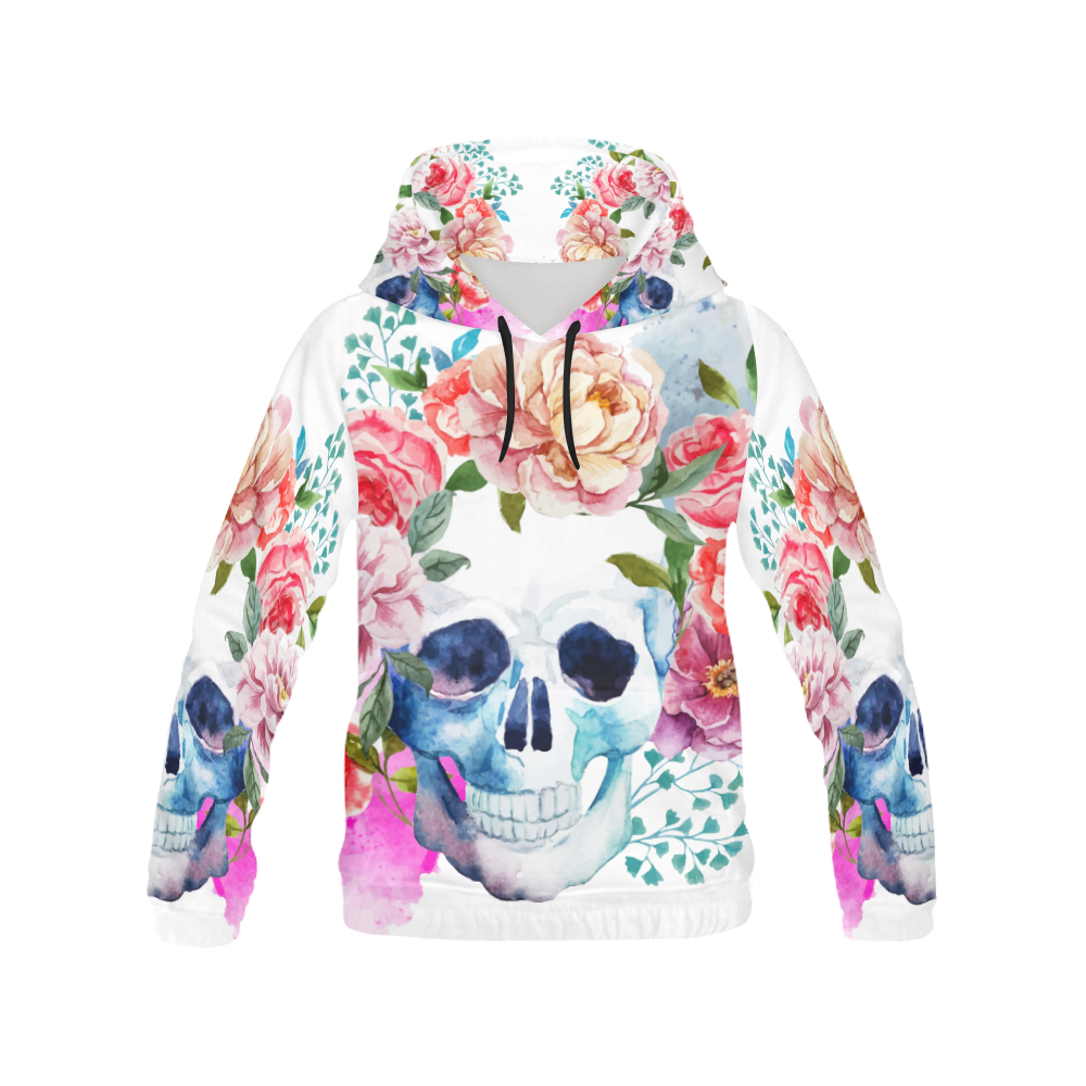 watercolor flower skull All Over Print Hoodie for Women (USA Size) (Model H13)