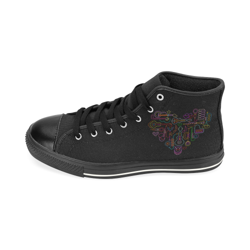 Musical Heart Neon High Top Canvas Shoes for Kid (Model 017)