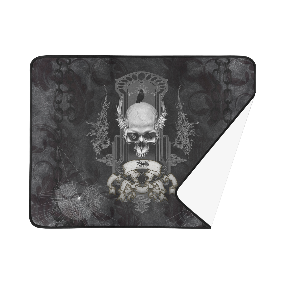 Skull with crow in black and white Beach Mat 78"x 60"