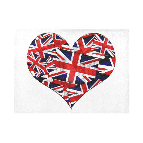 Union Jack British UK Flag Heart White Placemat 14’’ x 19’’ (Set of 6)