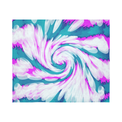 Turquoise Pink Tie Dye Swirl Abstract Cotton Linen Wall Tapestry 60"x 51"
