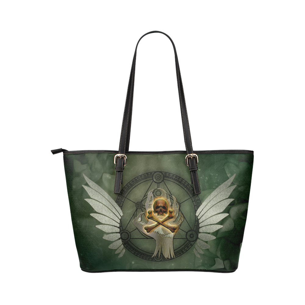 Skull in a hand Leather Tote Bag/Small (Model 1651)