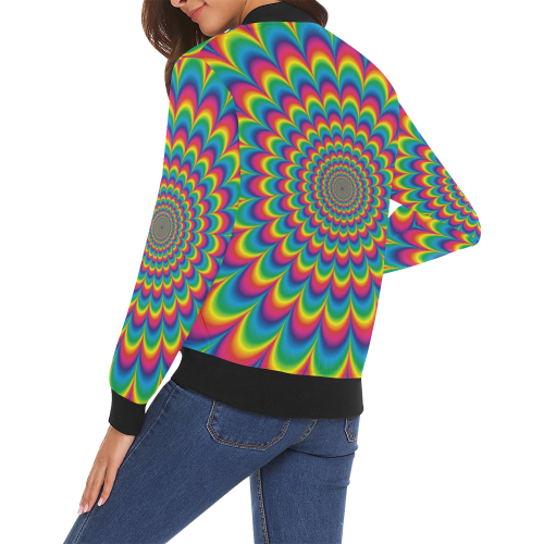 Crazy Psychedelic Flower Power Hippie Mandala All Over Print Bomber Jacket for Women (Model H19)