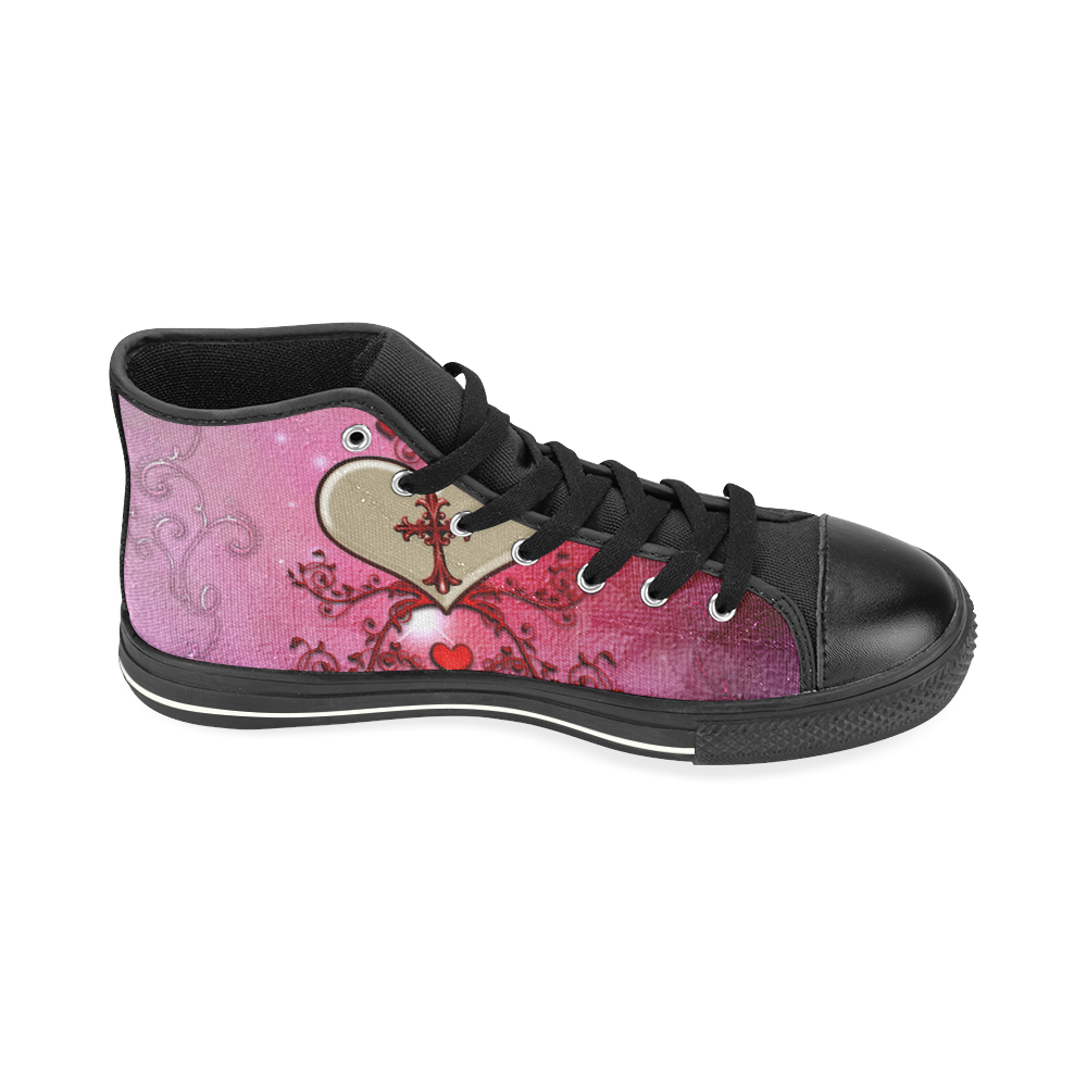 Wonderful heart with cross High Top Canvas Women's Shoes/Large Size (Model 017)