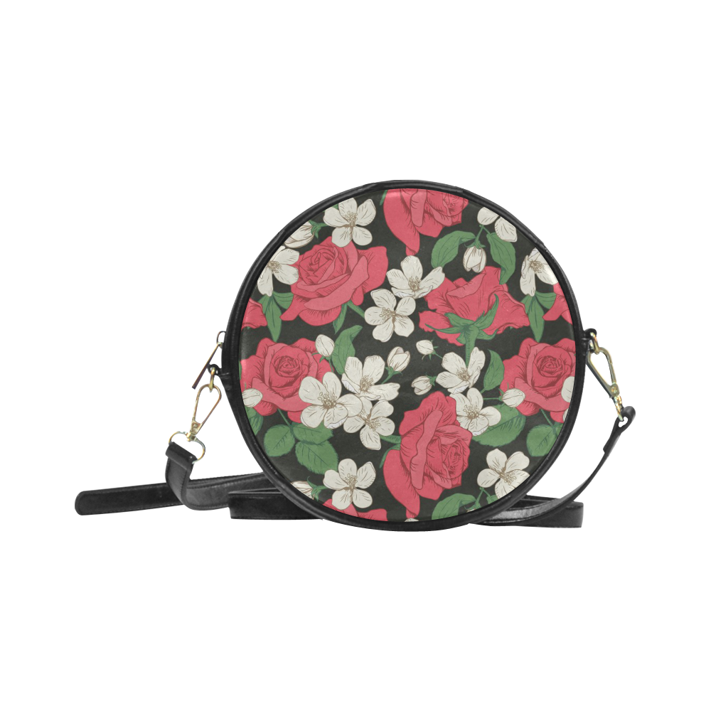 Pink, White and Black Floral Round Sling Bag (Model 1647)
