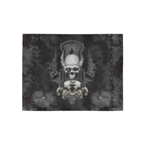 Skull with crow in black and white Area Rug 5'3''x4'