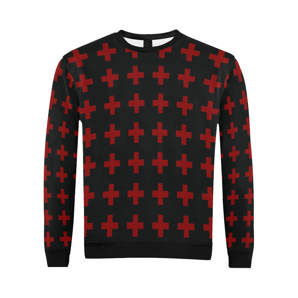 Punk Rock Style Red Crosses Pattern Design All Over Print Crewneck Sweatshirt for Men (Model H18)
