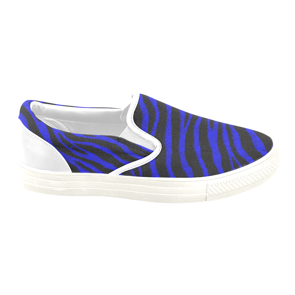 Ripped SpaceTime Stripes - Blue Slip-on Canvas Shoes for Men/Large Size (Model 019)