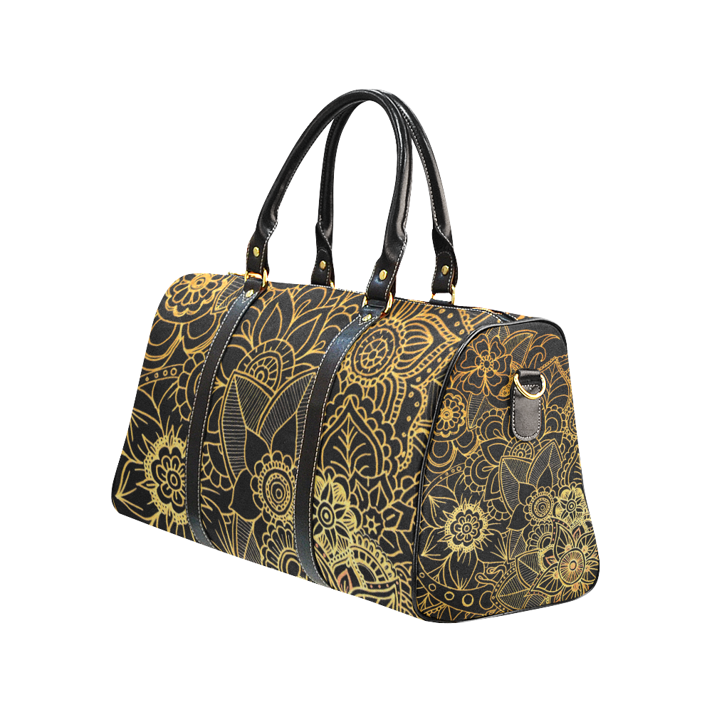 Floral Doodle Gold G523 New Waterproof Travel Bag/Small (Model 1639)