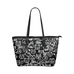 Meow Cats Leather Tote Bag/Large (Model 1651)