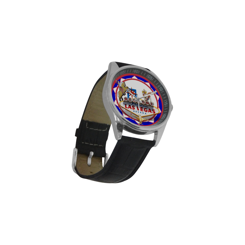 LasVegasIcons Poker Chip - Vegas Sign Men's Casual Leather Strap Watch(Model 211)