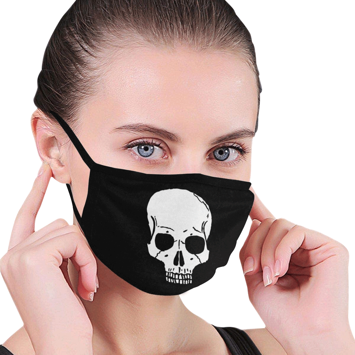 Simple Skull Art Drawing On Black Background Cool Mouth Masks Mouth Mask