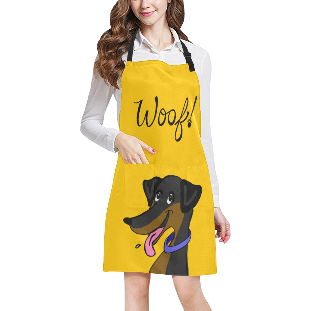 Woof!! dachshund - yellow All Over Print Apron