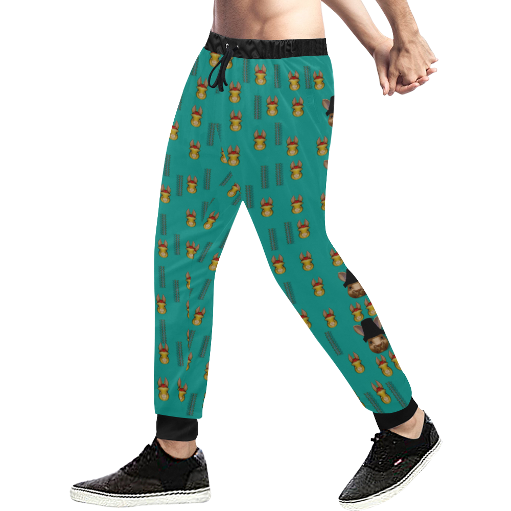 Happy rabbits in the green free grass Men's All Over Print Sweatpants/Large Size (Model L11)