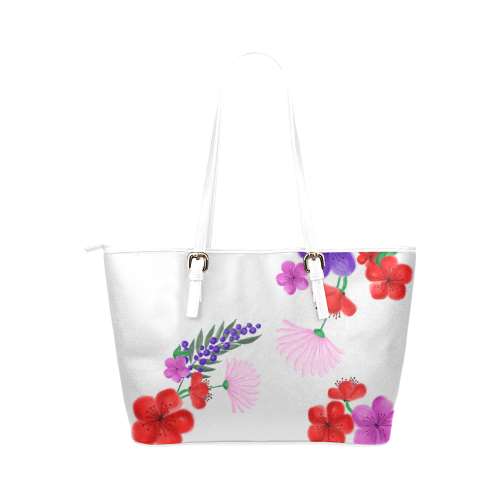 BUNCH OF FLOWERS Leather Tote Bag/Small (Model 1651)