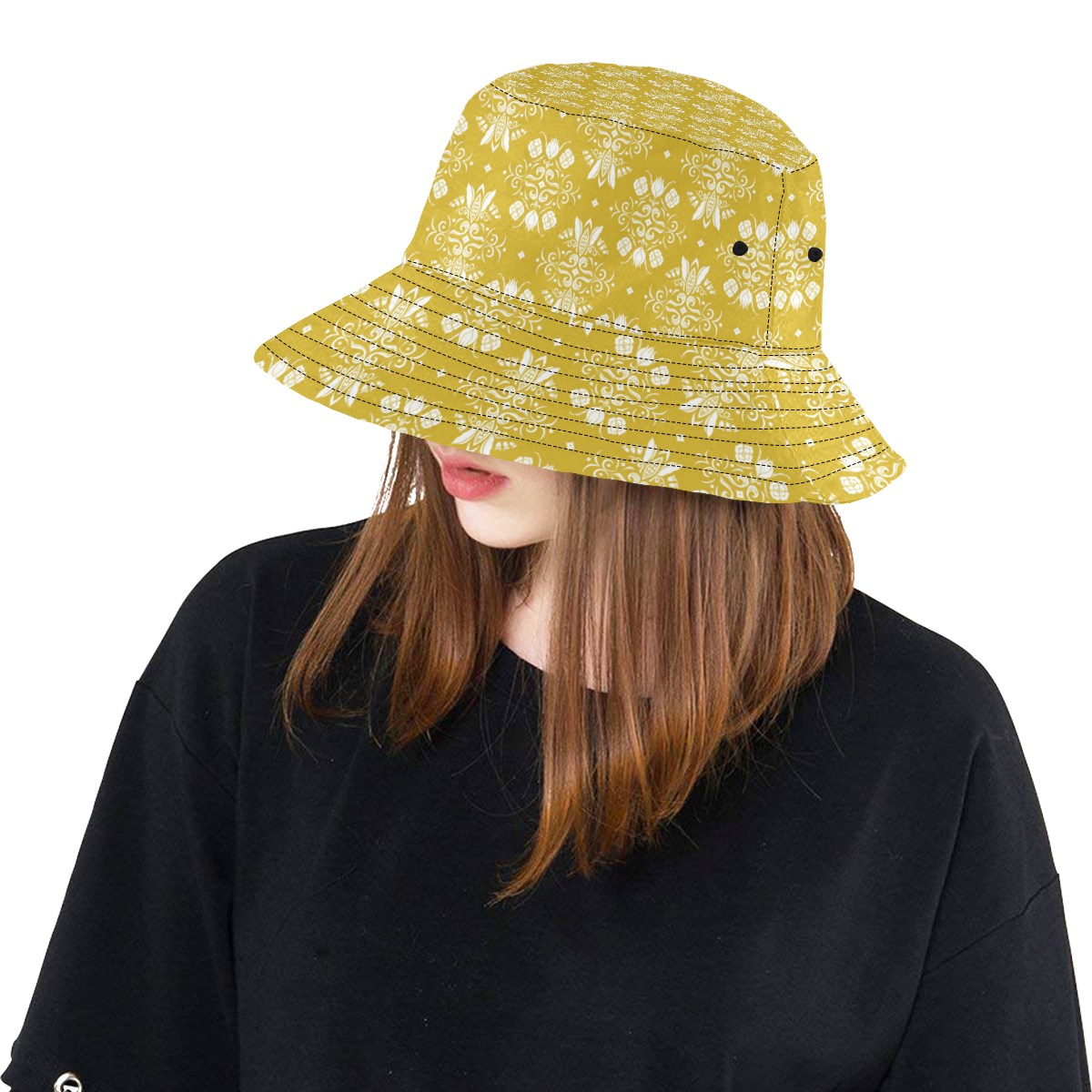 Wall Flower in Spicy Mustard Light by Aleta All Over Print Bucket Hat
