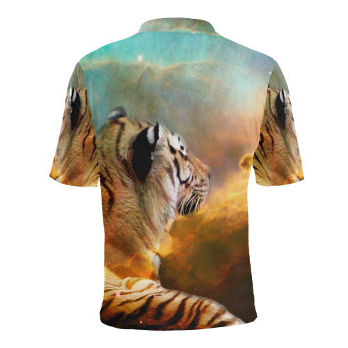 Tiger and Nebula Men's All Over Print Polo Shirt (Model T55)