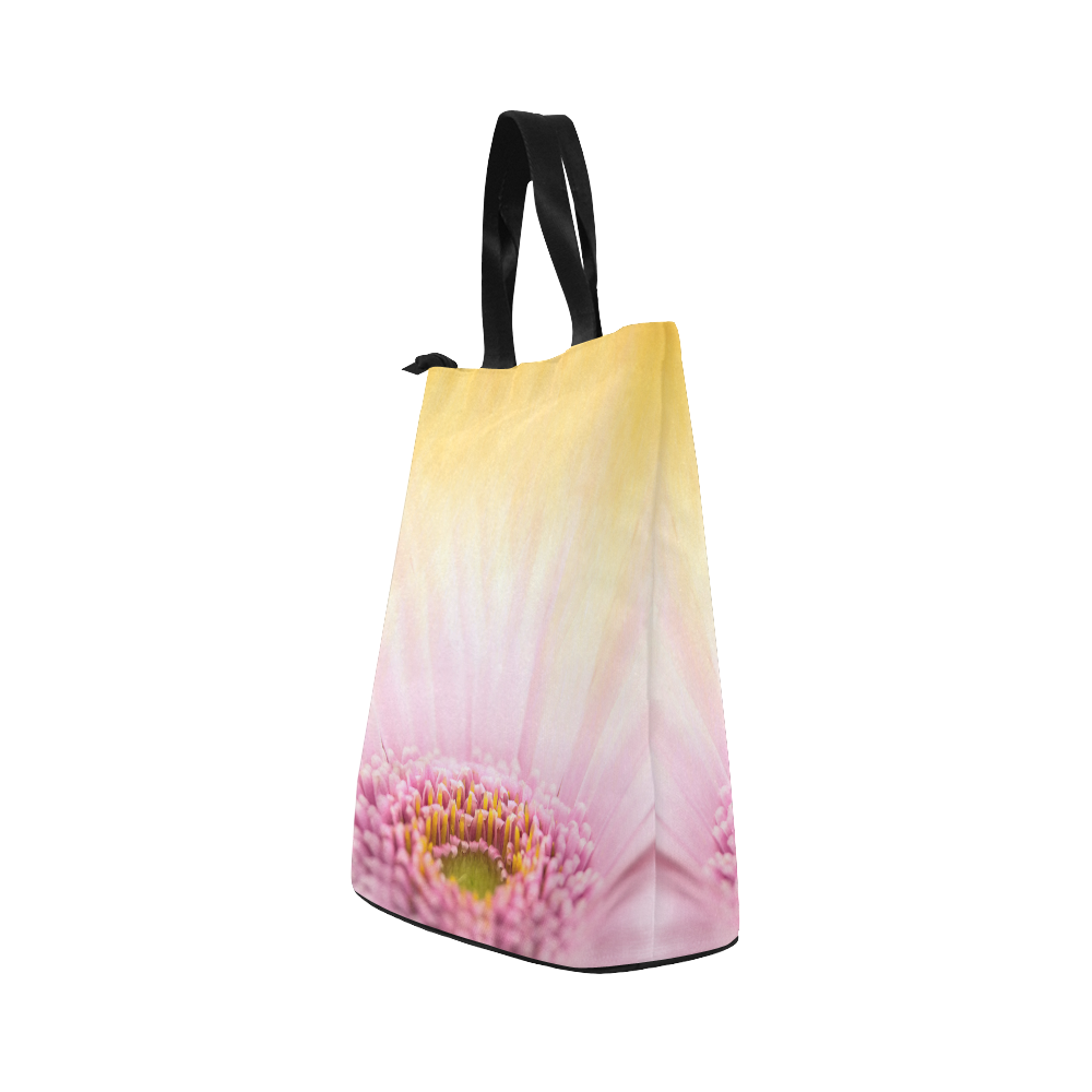Gerbera Daisy - Pink Flower on Watercolor Yellow Nylon Lunch Tote Bag (Model 1670)