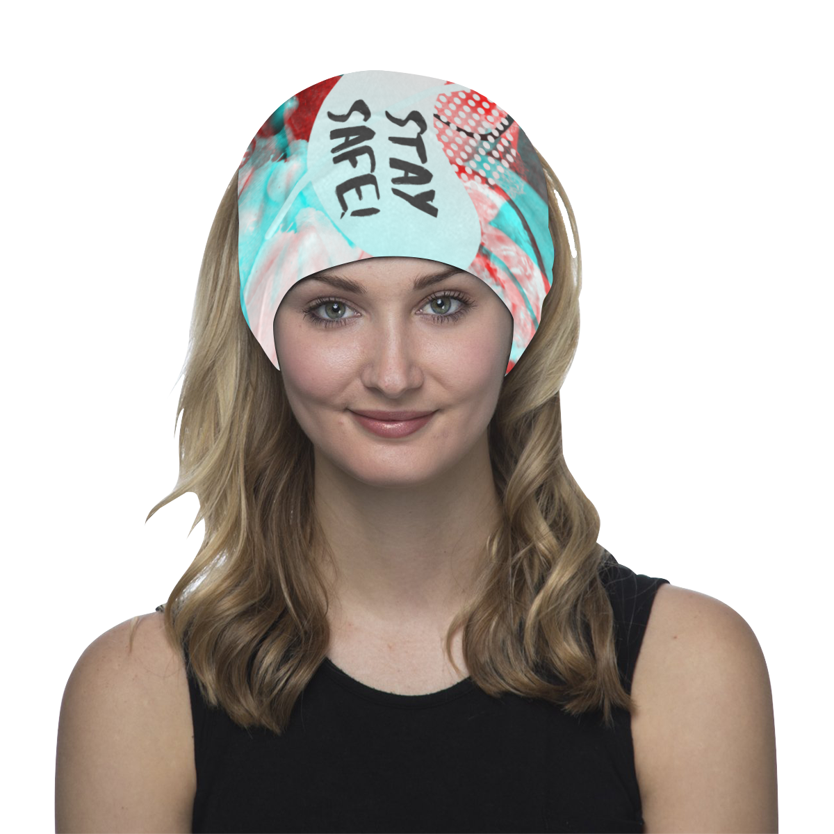 stay safe - glitch - turquose and red edition Multifunctional Headwear